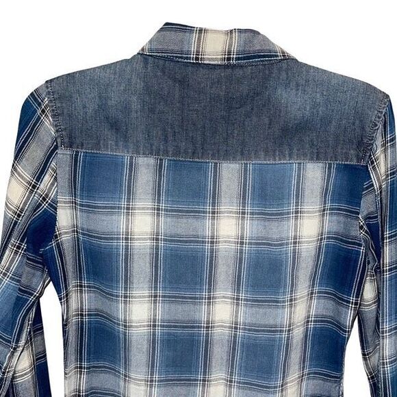 Blank NYC Womens Plaid Denim Long Sleeve Cotton Shirt Blue Size XS NWT - Picture 4 of 9
